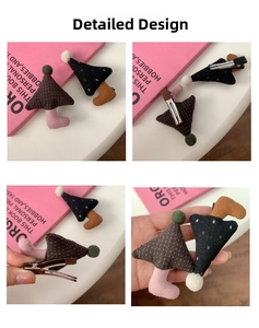 Detail view of cute fabric mushroom hair clips with colorful dots and metal duckbill clips
