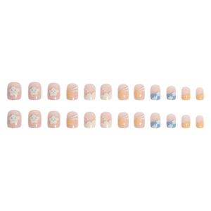 Kit de 24 faux ongles avec motifs smiley et nuages dans des tons pastel doux