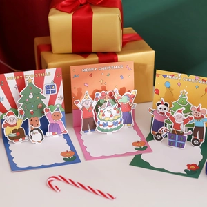 Weihnachten 3D Pop-up Grußkarten Cartoon süße Feiertag Segen Nachricht Geschenkkarte
