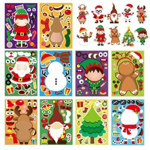Christmas DIY Stickers For Kids Make A Face Puzzle Toys Santa Snowman Reindeer Elf Cartoon Decorative Party Favors