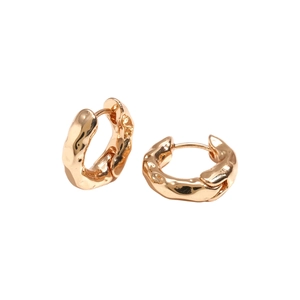 Golden irregular textured round hoop earrings with a metallic crumpled finish