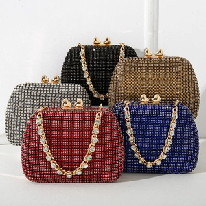 Elegant Rhinestone Evening Clutch Bag With Heart Clasp And Crystal Chain Strap For Women Formal Party Banquet