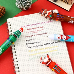 Detail of 10-color Christmas ballpoint pens with 3D cartoon Santa and elk toppers