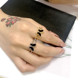 INS style titanium steel black butterfly rings in gold and silver twist band design