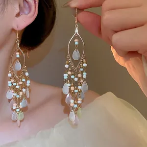 Böhmische Lange Quasten-Ohrhänger Mit Acrylperlen Und 925 Sterling Silver Earring Post Vintage Ethno-Stil Damen Mode
