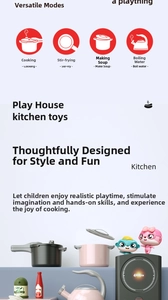 Close-up of play kitchen set with simulation induction cooker, pressure pot and teapot