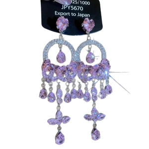 Elegant heart-shaped tassel earrings with pink zirconia stones and cross charms