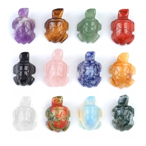 Mini gemstone sea turtle figurines set in amethyst quartz and natural agate stones