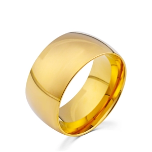 Minimalist wide 18K gold plated titanium ring with high polished mirror finish and round arc