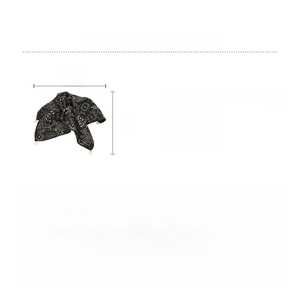 Detail view of bandana print hair claw with pearl trim including size and material specs