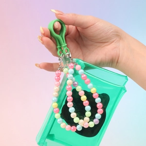 Cute cartoon panda square transparent coin purse with colorful bead chain and green clip