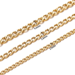 Detailed comparison of three gold Cuban link chain widths: 4.6mm, 3.8mm, and 2.9mm sizes
