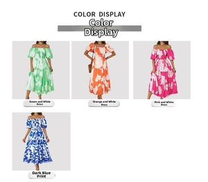 Aperçu des coloris pour robe longue fleurie à épaules dénudées et manches bouffantes