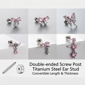 Titanium Stahl Ohrstecker Rosa Zirkonia Schmetterling Schleife Engelsflügel Herz Schraubverschluss Schmuck Für Damen