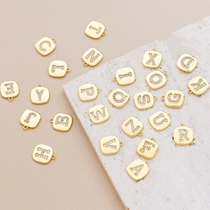 Gold plated alphabet charms with cubic zirconia inlay for DIY jewelry making