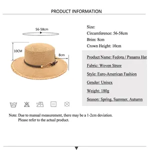 Chapeau de soleil pliable en paille pour femme avec large bord et détails de taille