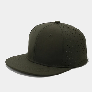 Quick-dry olive green flat brim baseball cap with laser-perforated breathable holes