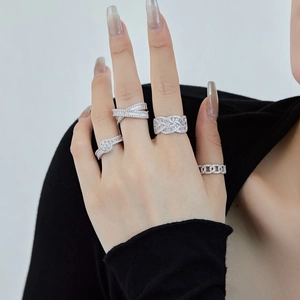 S925 sterling silver rings with cubic zirconia in elegant cross and weave designs