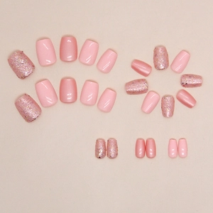 Short ballet orange glitter aurora press-on nails set with solid and cat-eye finish