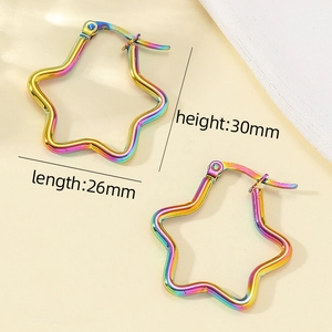 Rainbow star-shaped titanium steel earrings for women with 30mm height and 26mm length