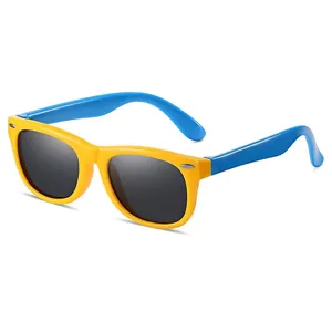Polarized ultra-light TR silicone children sunglasses in yellow and blue contrast design