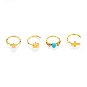 Set of four gold-toned 316L stainless steel piercings with cross and star charms