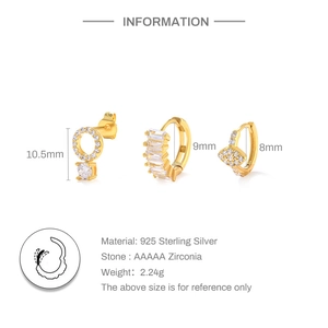 Detailed information chart showing sizes and materials of 925 silver stud earring set