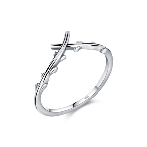 Vintage S925 sterling silver olive branch ring with detailed cross twig texture for women