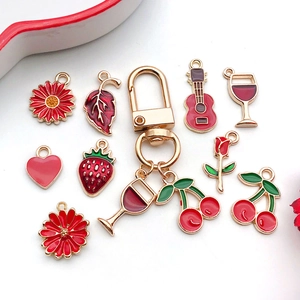 Alloy Enamel Red Series DIY Charms Fruit Flower Animal Heart Shape Pendants For Bracelet Necklace Jewelry Making Accessories