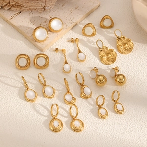 Stainless Steel Earrings 18K Gold Plated Geometric Water Drop Ball Cat Eye Stone Retro Dangle Earrings For Women