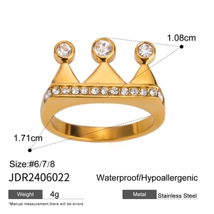 Spécifications de taille pour la bague couronne en acier inoxydable avec zircons clairs