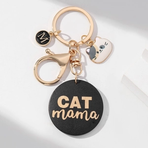 Porte-clés CAT MAMA créatif avec breloque chat calicot et pendentif lettre M doré