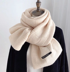 Winter Scarf Knit Polyamide Checkered Pattern Cozy Warm Thick Neck Wrap For Women Korean Style Versatile Soft