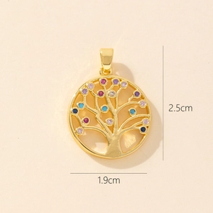 Detail view of tree of life pendant with colorful zircons and dimensional measurements