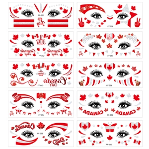Waterproof Canada Day face tattoo stickers with maple leaf designs in red and glitter silver