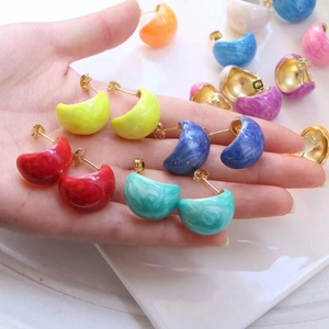 C Shaped Colorful Enamel Stud Earrings For Women French Minimalist Copper 18K Gold Plated Vintage Jewelry Accessory