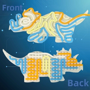 Detaillierte Vorder- und Rückansicht des Triceratops-Sensorikspielzeugs aus Silikon