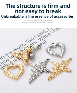 DIY stainless steel charms featuring heart wings, whale tail and cross shapes in gold and silver