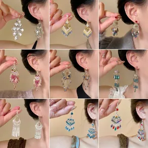 Bohemian Tassel Drop Earrings Vintage Ethnic Alloy Shell Beaded Long Dangle Women 925 Sterling Silver Earring Post