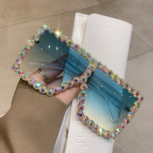 Lunettes De Soleil Carrées Surdimensionnées Pour Femmes Monture En Polycarbonate Strass UV400 Mode De Luxe Brillante