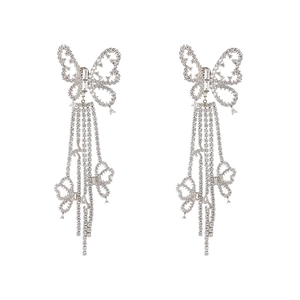 Sparkling butterfly tassel earrings with 925 silver needles and zircon fringe detail