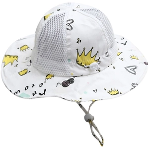 Cappello da sole per bambini traspirante con stampa corona e laccetto regolabile bianco