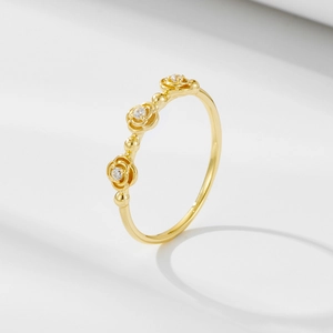925 Sterling Silver Rose Flower Ring Rhinestone Inlaid Gold Silver Plated Sweet Floral Niche Finger Ring For Women