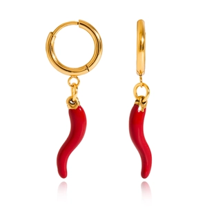 18K gold plated stainless steel hoop earrings with vibrant red chili pepper pendants