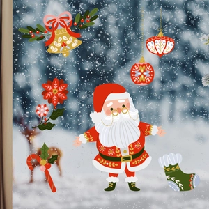 Stickers de Noël Père Noël avec cloches et ornements pour décoration de fenêtre