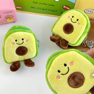 Cute avocado plush coin purse set in green and yellow with brown pit details