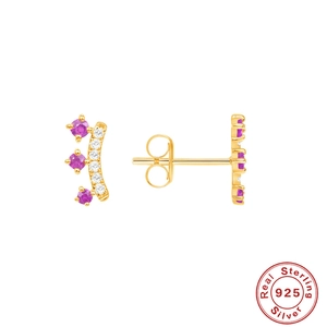 Elegant S925 sterling silver crown stud earrings with sparkling purple and white zircons