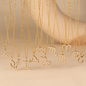 Zodiac Constellation Pendant Necklace Stainless Steel 18K Gold Plated Zircon Inlay Twelve Constellations Fashion Jewelry