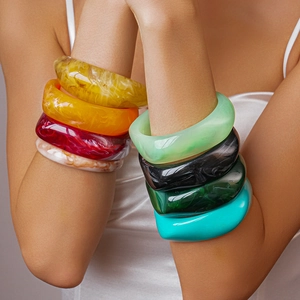 Resin Bangle Bracelet Irregular Geometric Square Oval Thick Colorful Marbled Texture Fashion Accessory For Women