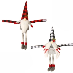 Christmas gnome curtain tiebacks with red and white plaid hats and long arms for decoration